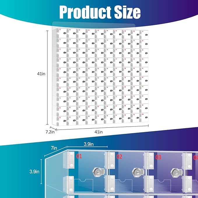 100 Slots Clear Acrylic Cell Phone Locker Box Wall-Mounted with Keys, Lockable Secure Storage Cabinet for Classroom Office Gym, Multi-Use Phone Lock Organizer for Employees Students (Large)