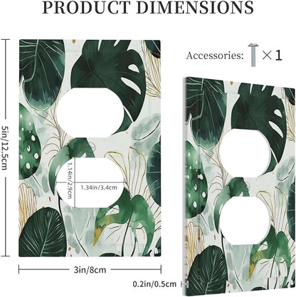 Boho Tropical Green Leaf Watercolor Banana Leaves Outlet Covers 1 Gang Duplex Light Switch Cover Decorative Switch Plates Electrical Receptacle Faceplate Wall Plate For Bed Room Living Room Decor