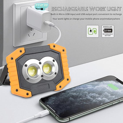 OTYTY LED Work Light 2-Pack, 30W 1500LM Portable Rechargeable Flood Lights with Magnetic Base, 4200mAh Battery for Outdoor, Camping, Hiking, Emergency, Car Repairing, Job Site Lighting (W839 Yellow)