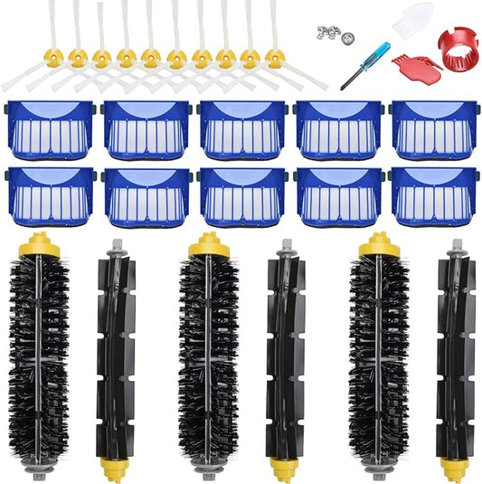 LOVECO Replacement Accessories Kit for iRobot Roomba 600 Series 694 692 690 695 680 660 665 651 650 620 614 & 500 Series 595 585, 10 Filter, 10 Side Brush, 3 Set Bristle and Flexible Beater Brush