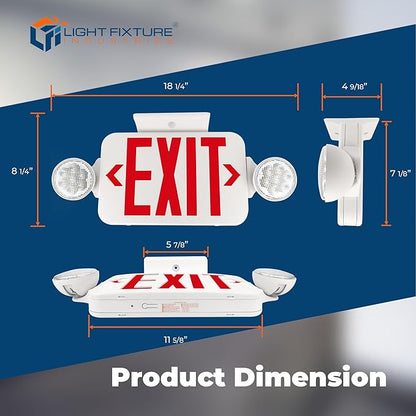 LFI Lights® Compact COMBO, UL 924 Listed Exit Sign with Emergency Lights, Red LED, White, 120/277VAC Hardwired with Battery Backup, Optional Double Face and Knock Out Arrows COMBOJR2RWBB