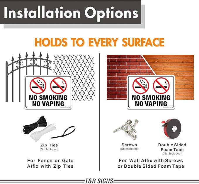 No Smoking No Vaping Sign - 4 Pack - 10 x 7 Inches Rust Free .040 Aluminum - UV Protected, Waterproof, Weatherproof and Fade Resistant - 4 Pre-drilled Holes