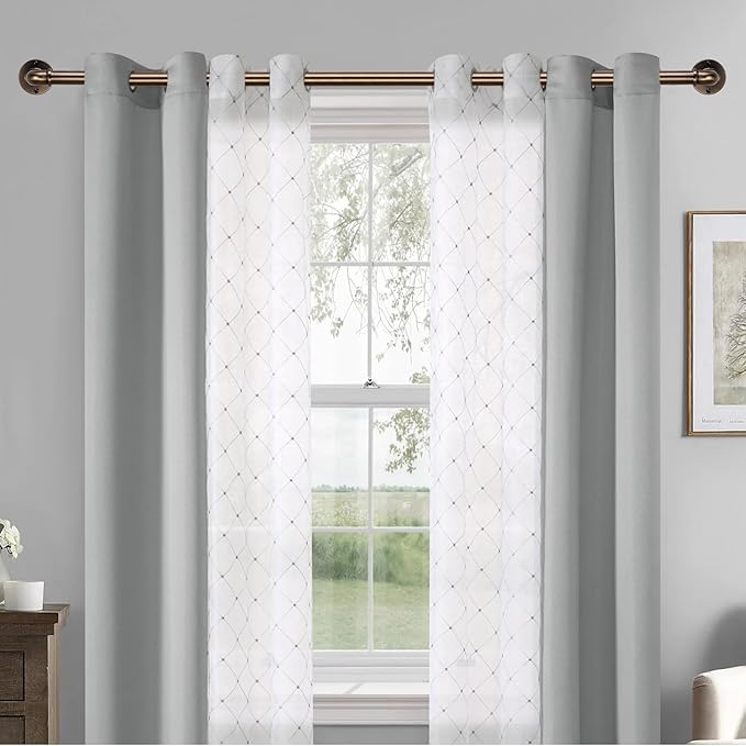 Industrial Curtain Rods 18 to 144 in,Blackout Curtain Rod,Adjustable Length,1 in Diameter Pipe,with Aluminium Finials (Antique Brass, 18” to 144”)