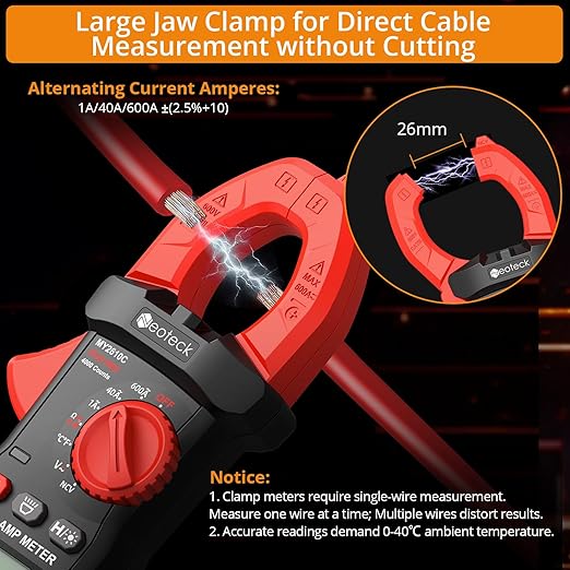 Neoteck Clamp Meter 4000 Counts Amp Meter for TRMS AC Current AC/DC Voltage 600A Auto Range Digital Multimeter with Capacitance Continuity Resistance NCV Diode Test for Car Electric Cabinet