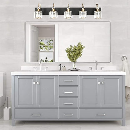 Ralbay Modern LED Bathroom Vanity Lights 5-Lights Crystal Vanity Lights Over Mirror Modern Black Bathroom Vanity Lighting Fixtures