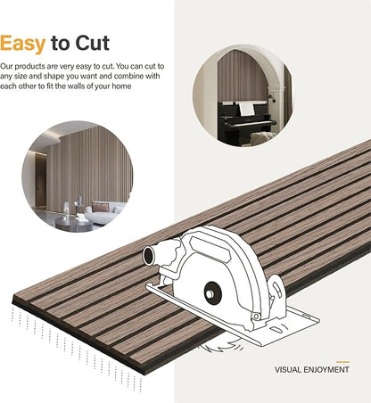 Olanglab Wood Slat Wall Panels, Wooden Acoustic Wall Panels, 94.5"x12.6" Each 3D Wall Panels for Interior Wall Decor, 4 Pack in Total 94.5"x50.4" (Dark Walnut)