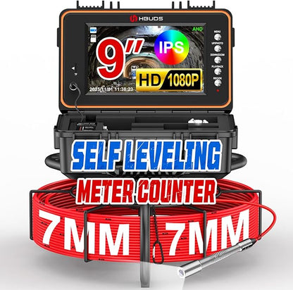 Sewer Camera, Self Leveling Drain Camera 165ft with Meter Counter, 7mm Thick Cable, 9" HD Screen 1080P Plumbing Cameras Snake with Light, 5100mAh Battery Duct Pipe Video Inspection Cam DVR 32GB