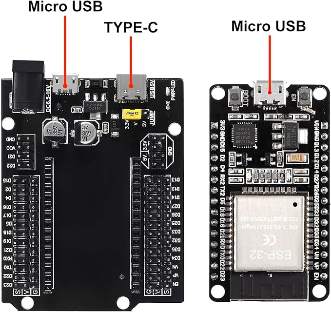 3 Set ESP32 ESP-32S WiFi Development Board NodeMCU ESP-WROOM-32 Microcontroller with ESP32 GPIO Breakout Board 30Pin Type-C Micro USB Dual Interface ESP32 Shield 30P Expansion Board