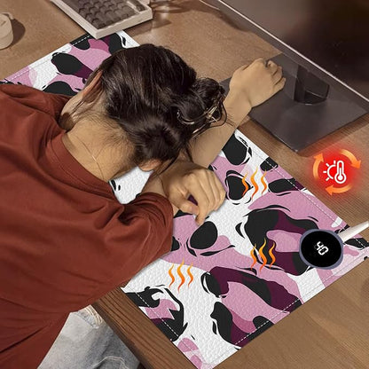 Heated Mouse Pad, Warm Desk Pad, Keyboard Mat 23.6 x 14 Inch Large Size Intelligent Fast Heating, 3 Speed Adjustable, Timed Auto Power Off for Game Office Home, Pink Leopard Print