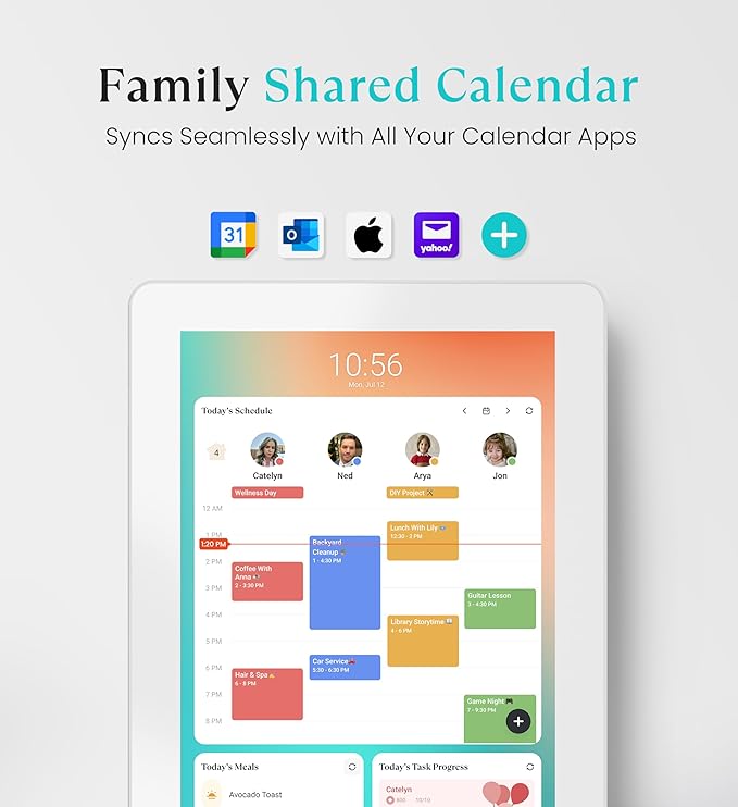 Cozyla Mate Digital Calendar+ 2: 15.6 Inch Wall Touch Screen Chore Chart Customizable Dashboard Smart Electronic Calendar for Family Schedules Meal Planner Support App Store with Stand White