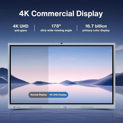 65" 4K UHD Smart Board Pro with 16MP Camera - Executive Touch Screen Display for Boardrooms, Dual-OS Wireless Collaboration System & Video Conferencing