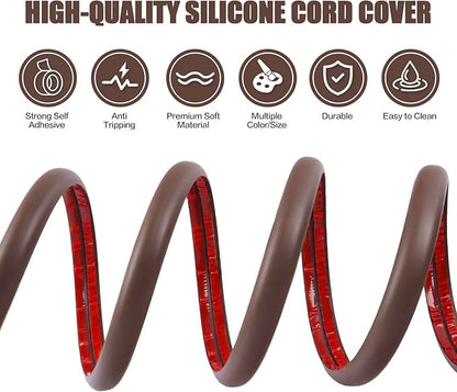 Floor Cord Cover Self Adhesive Cord Hider,10FT Cable Management, Extension Strip Protector for Wires, Prevent Cable Trips for Offices, Gyms, Exhibitions Cavity:0.51"(W) x 0.3"(H) Coffee