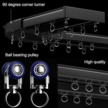 Ceiling Mounted Curtain Track System - Double Rails for Curtains & Drapes - Room Dividers - Sliding Curtain Rail for Window (balck, 4.5m)