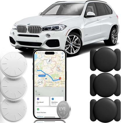Car GPS Tracking Device, 3PCS Real Time GPS Tracker for Car Work with Find My (iOS Only),Hidden Mini GPS Tracker,No Monthly Fee (White Tracker, Black Magnetic Case)