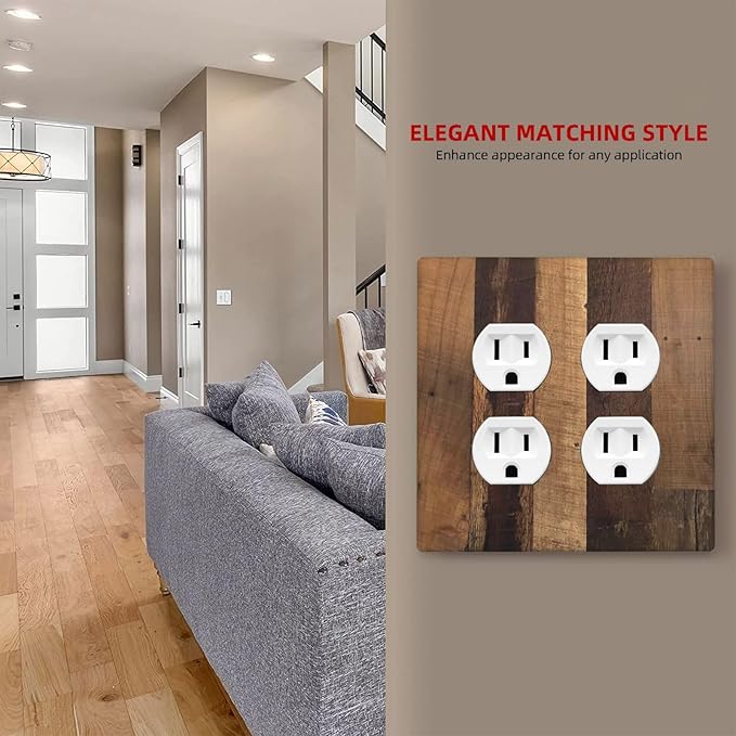 Rustic Brown Wood Vintage Wood Board Outlet Covers 2 Gang Double Duplex Decorative Light Switch Covers Electrical Wallplates Socket Faceplate For Farmhouse Cabin Decor