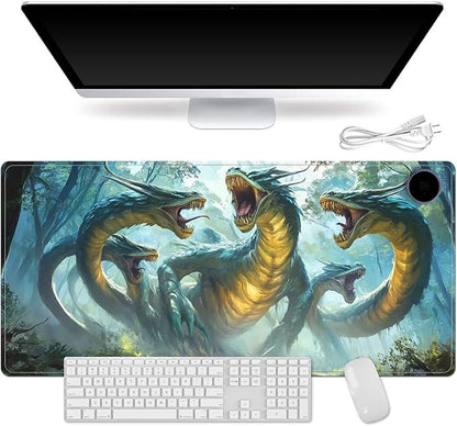 Small Heated Desk Pad 23.6" x 14.2" – Compact Electric Mouse Pad with 3 Heating Levels, Auto Shut-Off, Waterproof PU Surface, Plug-in Warmer for Office or Home Use, Serpent Beast