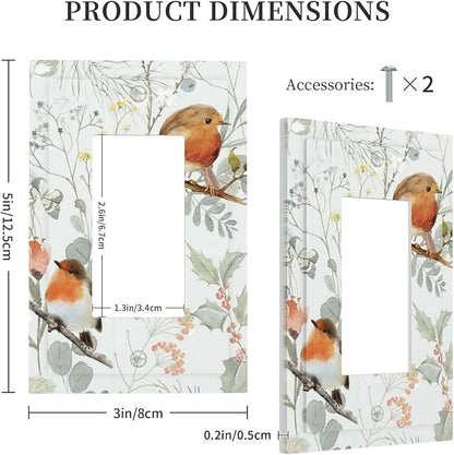 Decorative Outlet Covers Red Floral Berries Colorful Bird Plant 1 Gang Single Rocker Light Switch Cover Plate Wall Plates Gfci Faceplate For Bed Room Living Room Decor