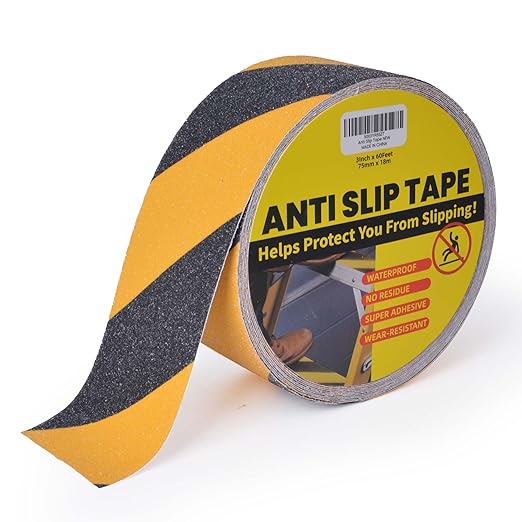 TAPEBEAR Non Slip Hazard Tape 3inch x 60feet, Black and Yellow Safety Tape, Anti Slip Caution Tape Roll, Nonslip Warning Floor Tape for Indoor Outdoor Steps Stairs, Strong Grip Tape
