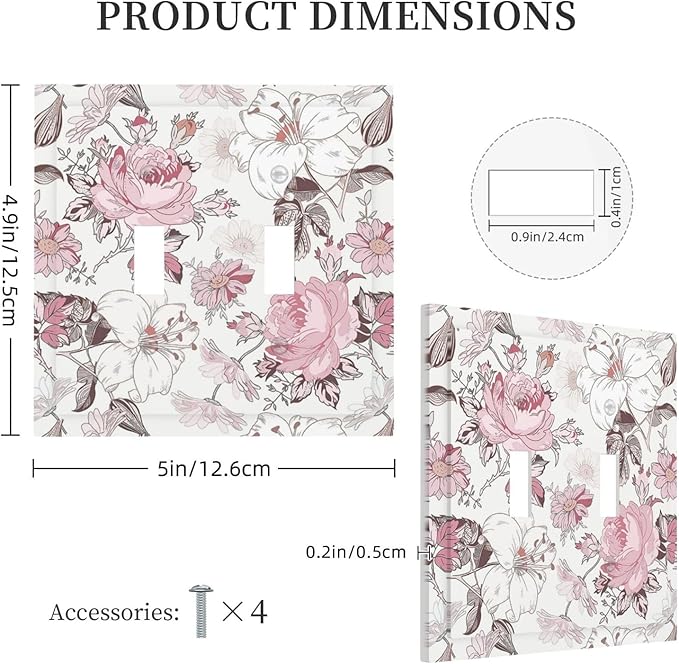 Decorative Switch Plates Modern Watercolor Flower Pink White Wildflower 2 Gang Double Toggle Wall Plate Outlet Light Switch Cover Electrical Faceplate for Bedroom Home Decor