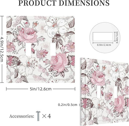 Decorative Switch Plates Modern Watercolor Flower Pink White Wildflower 2 Gang Double Toggle Wall Plate Outlet Light Switch Cover Electrical Faceplate for Bedroom Home Decor