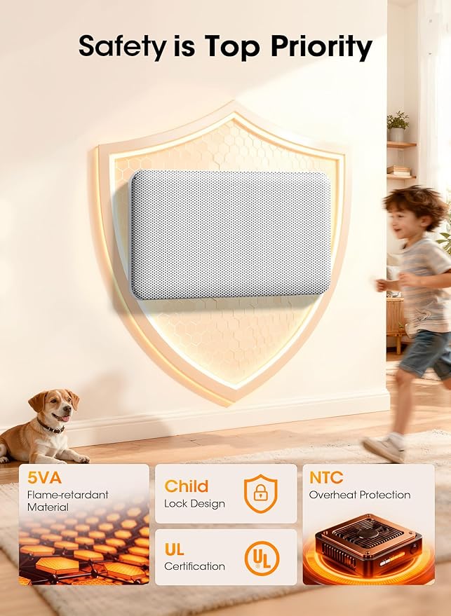 Convection Panel Space Heater Indoor Use, Large Room Electric Heater with Wifi App Control, Smart Mica Infrared Heater with Programmable Thermostat, Wall Mount or Standing, Quiet & Eco, 1500W