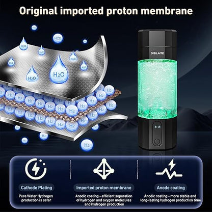 10000PPB+ Hydrogen Water Bottle SPE PEM Technology Hydrogen Water Generator with Seven Colorful Light-Best Hydrogen Water Technology (S-Black)