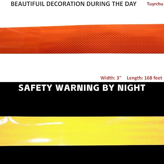 Non Fading Orange Reflective Tape Outdoor Waterproof 3 inch Wide, High Visibility Industrial Marking Tape, Safety Adhesive Stickers (168 feet)