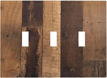 Rustic Brown Wood Vintage Wood Board Decorative Switch Plates 3 Gang Wall Plate Triple Toggle Light Switch Cover Faceplate Electrical Wall Panels For Farmhouse Cabin Decor