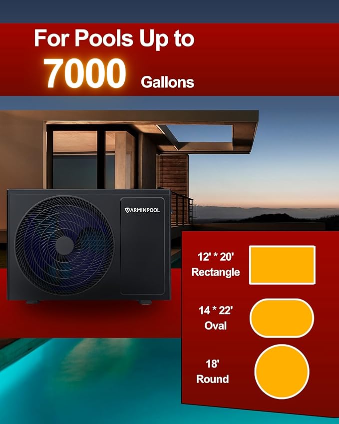 Electric Pool Heat Pump for 7000 Gallons in and Above Ground Swimming Pool, 27000 BTU Pool Heater, WiFi Remote Control & Schedule, Titanium Heat Exchanger, 120V, Energy Efficient
