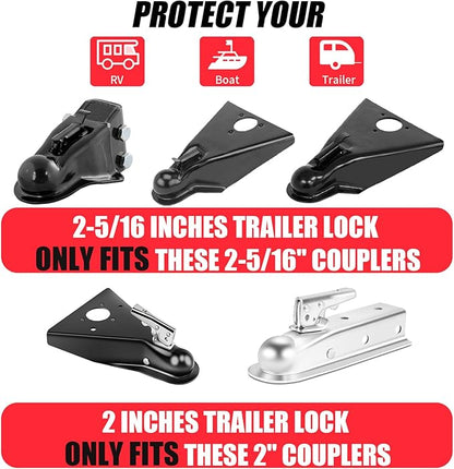 2-5/16" Heavy Duty Trailer Hitch Lock - Ball Coupler&Safety Chains Anti-Theft,Travel RV/Pop-Up Camper/Boat/Truck/Motorcycle/ATV/UTV/Flatbed/Cargo/Dump/Utility Trailer Tongue Lock Secure Design