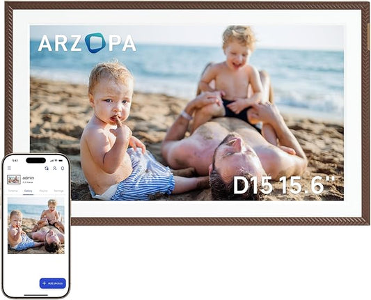 Arzopa 15.6" Large Digital Picture Frame, 1920X1080 FHD Touchscreen with Anti-Glare, 32GB Storage Electric Picture Frame Slideshow Support Photo Organization, Custom Gift Mode for Family and Friends