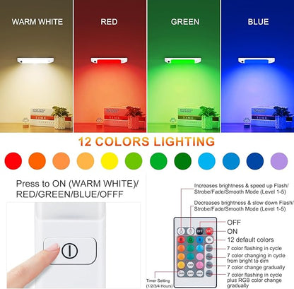 LUXSWAY LED Under Cabinet Light with Remote, Battery Operated Colors Changing Lighting with Timer, Dimmable Light Bar, LED RGB Closet Light for Kitchen, Cupboard, Display Shelf