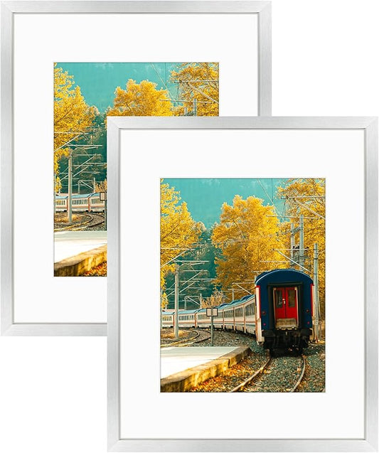 Golden State Art, 16x20 Picture Frame with Mat for 11x14 - High Definition Glass Wall Mounting Horizontal Vertical Display (Silver, 2 Pack)