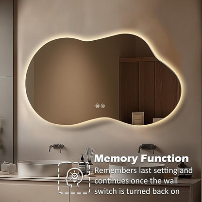 LED Bathroom Mirror with Lights 22x36, Stepless Dimmable Irregular Backlit Mirror with 3 Colors, Anti-Fog, Memory, Al-Alloy Lampshade, Frameless Smart Mirror for Bathroom (Horizontal/Vertical)