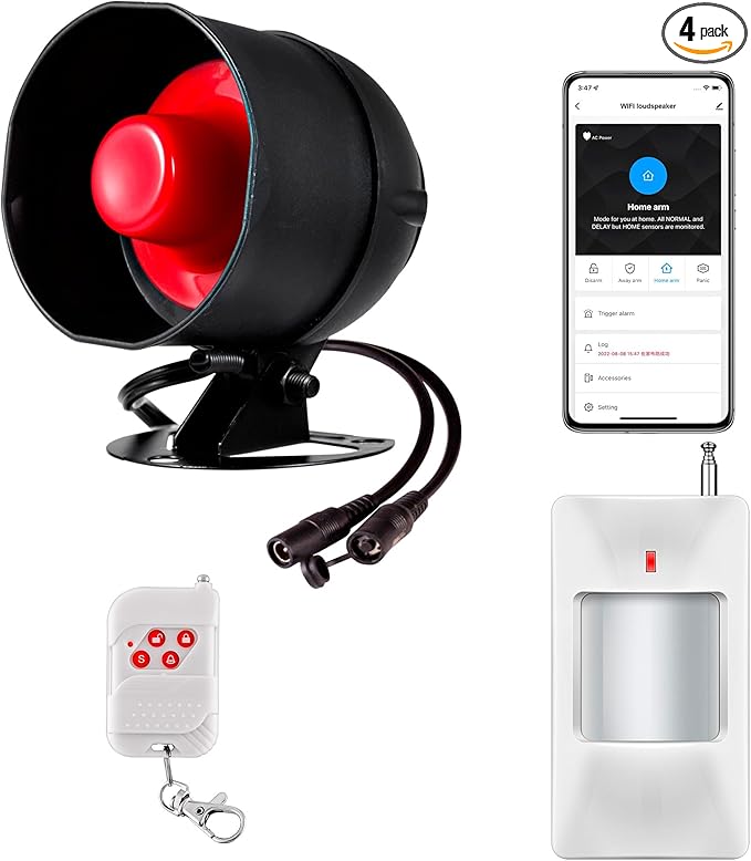 WiFi Alarm Home Security System, 120dB Alarm System with Motion Sensor and Remote Control, Alarm Security System for Shed Garage Alarm