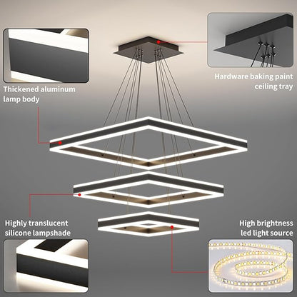 Ceiling Chandelier, with Remote Control Dimmable 3 Color Mode & Brightness (Warm & Cool & Neutral Light) Ceiling Chandelier, Acrylic Anti-Flicker Dining Light Fixture for Kitchen