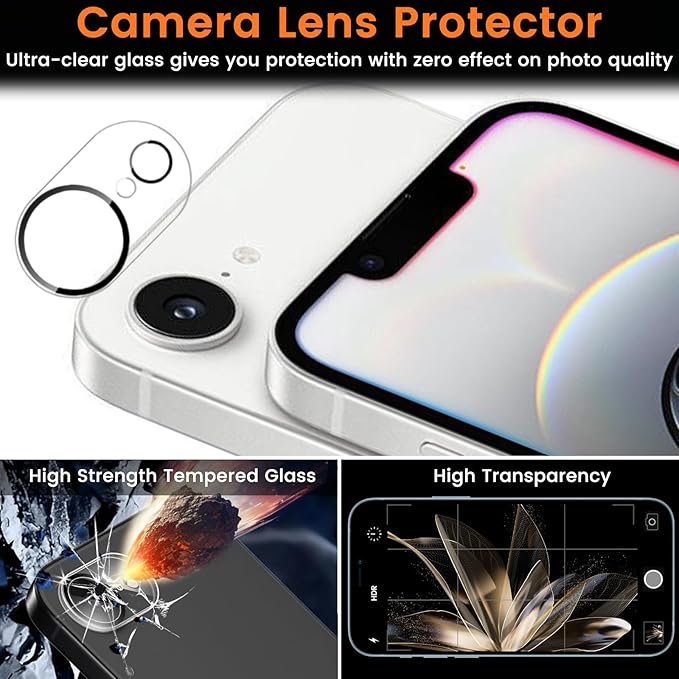 3+3 Pack Privacy Screen Protector for iPhone 16e 6.1-Inch with 3 Pack Camera Lens Protector, Anti Spy Tempered Glass Film 9H Hardness Bubble Free Case Friendly