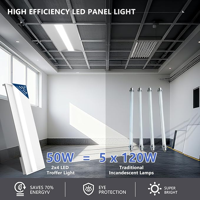 2x4 LED Troffer Light,25W/30W/35W/40W/50W & 3000K/3500K/4000K/5000K Selectable,6500LM 0-10V Dimmable,ETL DLC Listed,100-277V,for Office & Warehouse,2 Pack