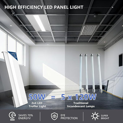 2x4 LED Troffer Light,25W/30W/35W/40W/50W & 3000K/3500K/4000K/5000K Selectable,6500LM 0-10V Dimmable,ETL DLC Listed,100-277V,for Office & Warehouse,4 Pack