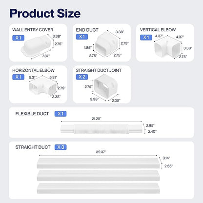 DELLA 3" 12.5 Ft Mini Split Line Set Cover with Flexible Duct, Decorative PVC Lineset Cover Kit, Paintable for Mini Split Air Conditioner, HAVC & Heat Pumps Systems Tubing Cover, White
