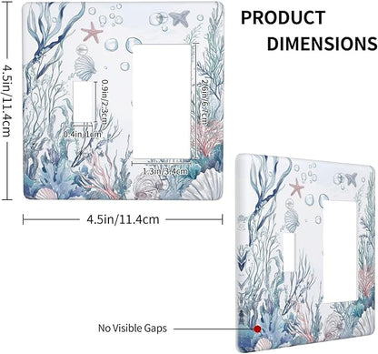 Outlet Covers Ocean Coral Seahorse Seashell Starfish 1 Toggle 1 Rocker Combination Decorative Wall Plate Electrical Switch Plates Light Switch Cover Plate For Bathroom Home Decor