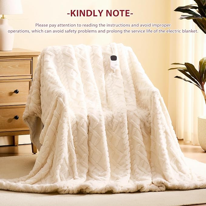 Heated Electric Blanket Queen Size-84"x90" Heating Blanket with 10 Heating Levels & 5 Time Settings Over-Heat Protection，Winter Warmer for Adults with ETL Certification（Cream）