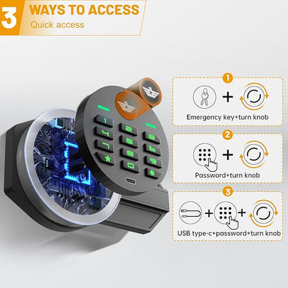 8.0 Cu ft Extra Large Home Safe Box 3 Door Money Safes - Fireproof & Waterproof Digital Safe with Dual Alarm, Drop Slot, Backlit Keypad & Adjustable Shelf for Home, Office, Hotel