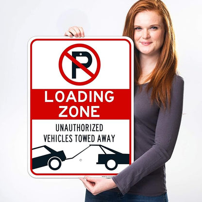 No Parking Symbol Sign, Loading Zone Sign, 18x24 Inches, Rust Free .063 Aluminum, Fade Resistant, Easy Mounting, Indoor/Outdoor Use, Made in USA