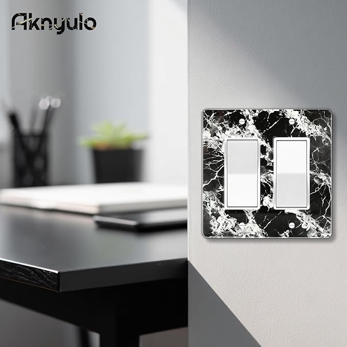 Black White Marble Pattern Acrylic Wall Plate Cover Switch Plate Covers Cover Light Switch Cover Switch Cover Decorative Electrical Outlet Cover Plates Outlet Covers Switch Cover 2 Gang