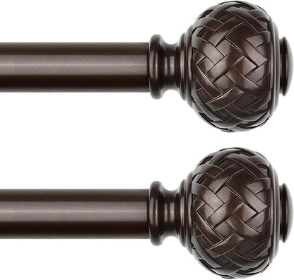 TONIAL 2 Pack Bronze Curtain Rod 32 to 58 Inches, 7/8 Adjustable Curtain Rods for Windows 20 to 54 Inches, Splicing Drapery Rods Heavy Duty with Netted Texture Finials