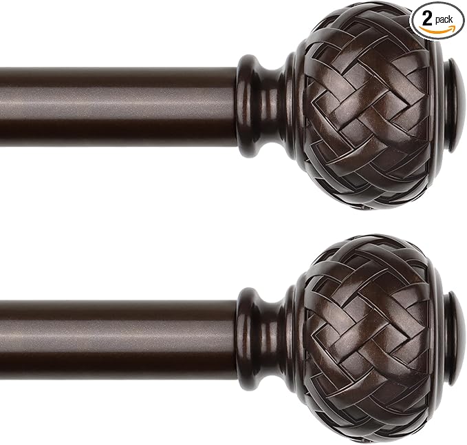 TONIAL 2 Pack Bronze Curtain Rod 32 to 86 Inches, 7/8 Adjustable Curtain Rods for Windows 20 to 82 Inches, Splicing Drapery Rods Heavy Duty with Netted Texture Finials
