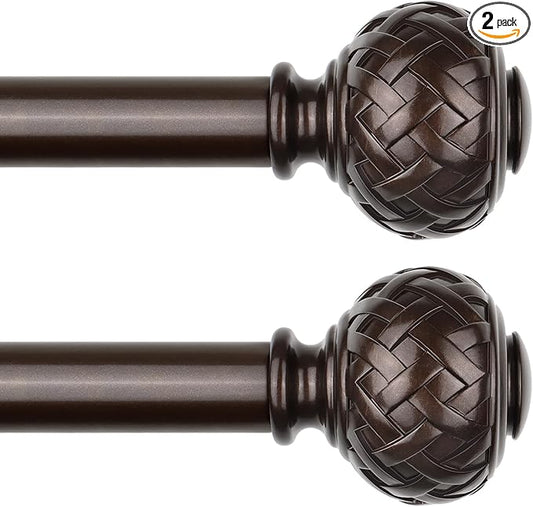 TONIAL 2 Pack Bronze Curtain Rod 32 to 86 Inches, 7/8 Adjustable Curtain Rods for Windows 20 to 82 Inches, Splicing Drapery Rods Heavy Duty with Netted Texture Finials