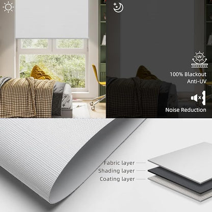 SmartWings Motorized Roller Shades Work with Homekit, Alexa Google, 100% Blackout Smart Blinds for Windows, Cordless Remote Control Window Shades, Essential White, Customized Size