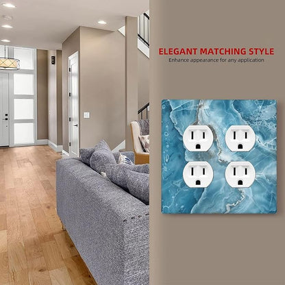 Decorative Outlet Covers Abstract Watercolor Blue Marble Texture 2 Gang Light Switch Cover Plate Double Duplex Wall Plates for Electrical Outlets Switch Plate Covers for Bedroom Home Decor